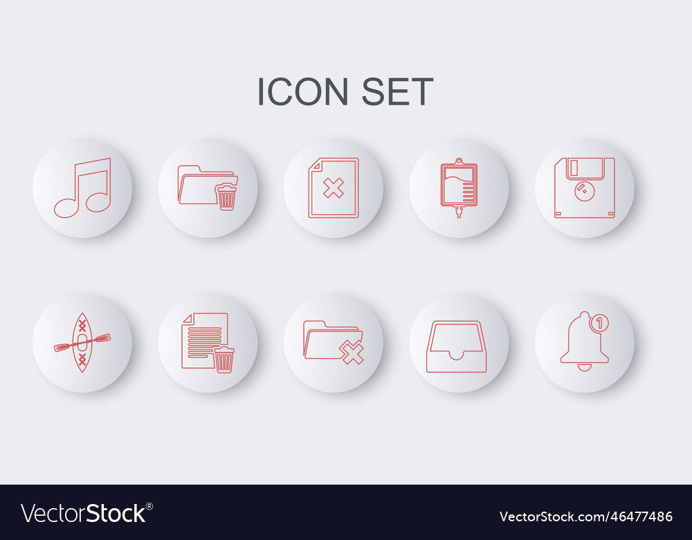 Set line bell kayak and paddle delete file vector image Set line bell kayak and paddle delete file