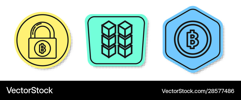 Set line lock with bitcoin blockchain technology Vector Image