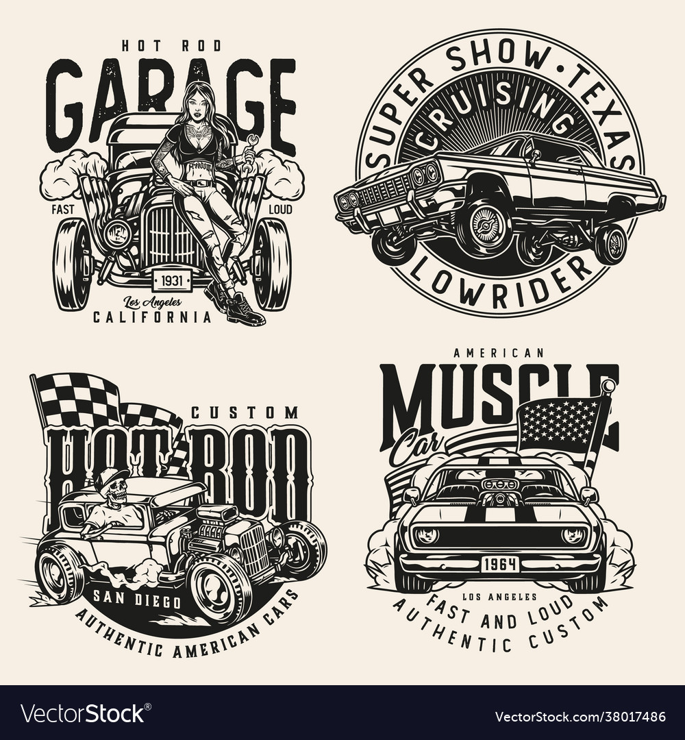 Vintage custom cars logos Royalty Free Vector Image