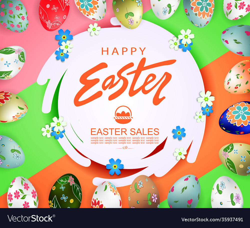 Abstract round frame easter eggs with a pattern vector image Abstract round frame easter eggs with a pattern