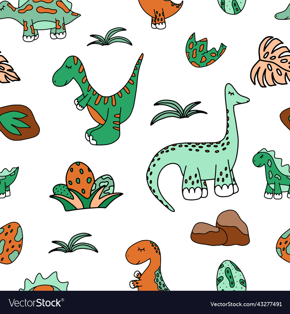 Baby cute dinosaur nursery seamless pattern