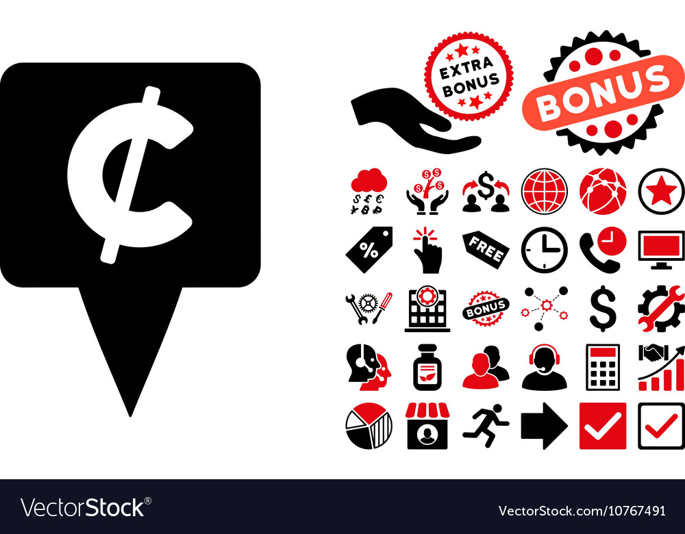 Cent map pointer flat icon with bonus