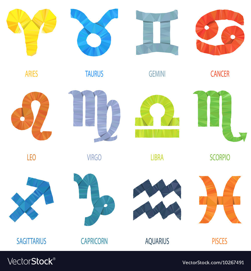 Color geometric polygon zodiac signs and icons Vector Image