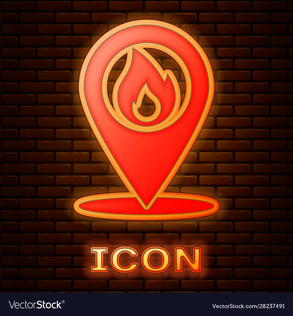 Glowing neon map pointer with fire flame icon vector image Glowing neon map pointer with fire flame icon