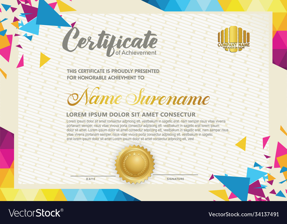 Horizontal certificate template with triangle vector image Horizontal certificate template with triangle