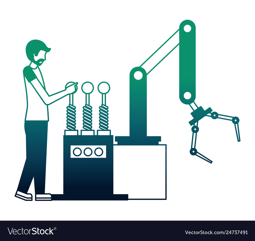 Operator with robotic hand machine icon