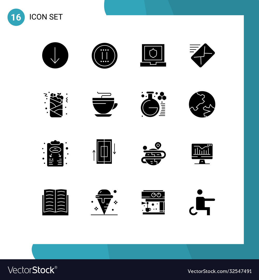 Pictograph set 16 simple solid glyphs food