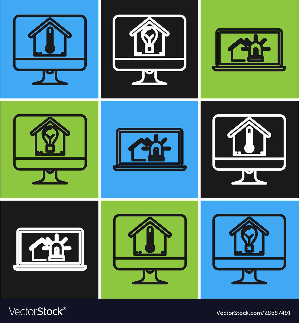 Set line computer monitor with house temperature Vector Image Set line computer monitor with house temperature