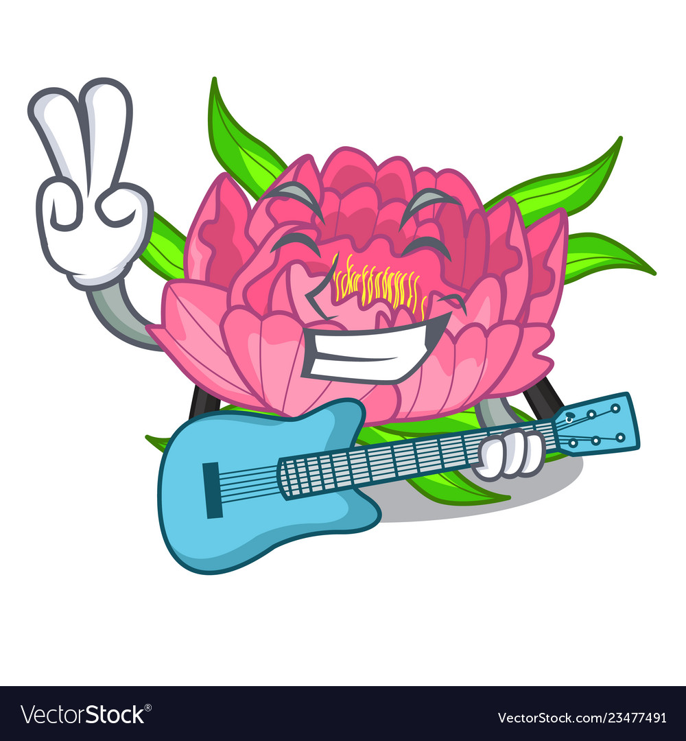 With guitar flower tree poeny in character form