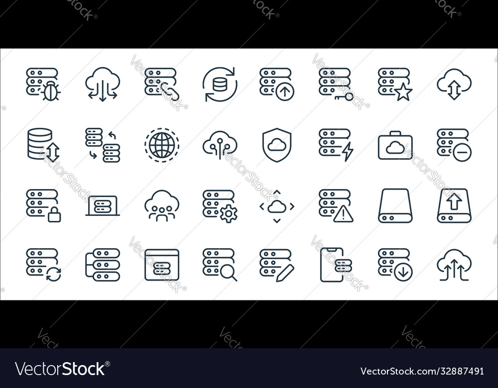 Work office server line icons linear set quality vector image Work office server line icons linear set quality