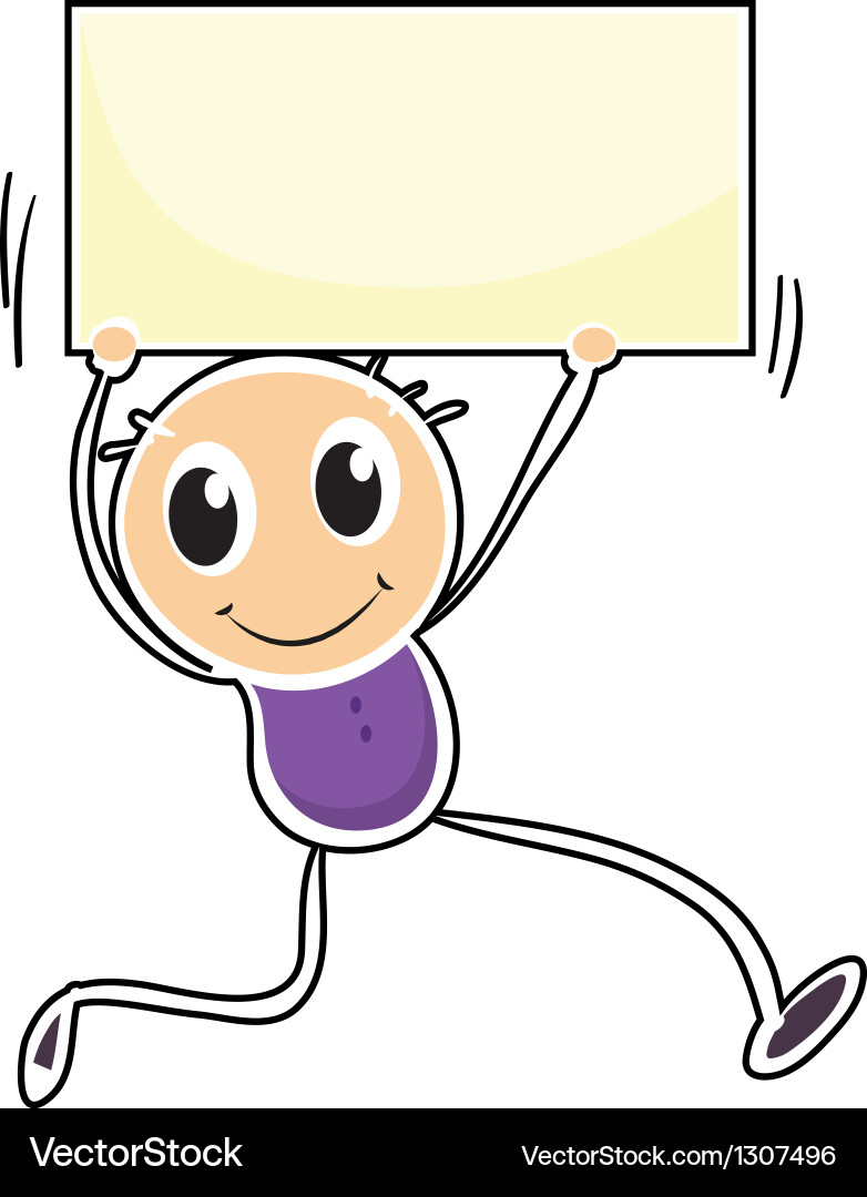 A boy holding an empty signage Royalty Free Vector Image