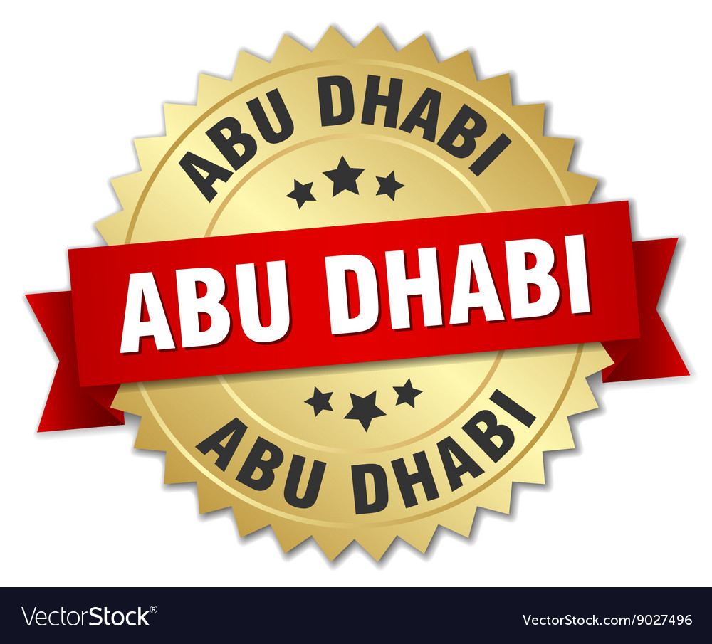 Abu dhabi round golden badge with red ribbon