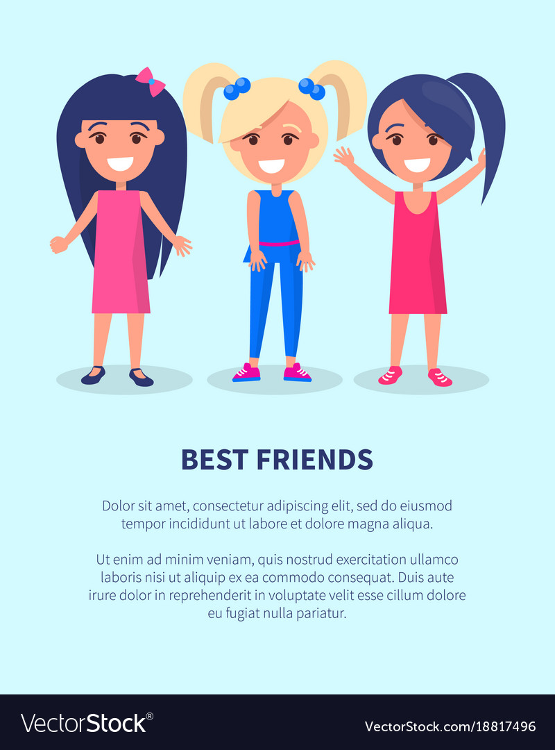 Best friends three girls poster of active females Vector Image