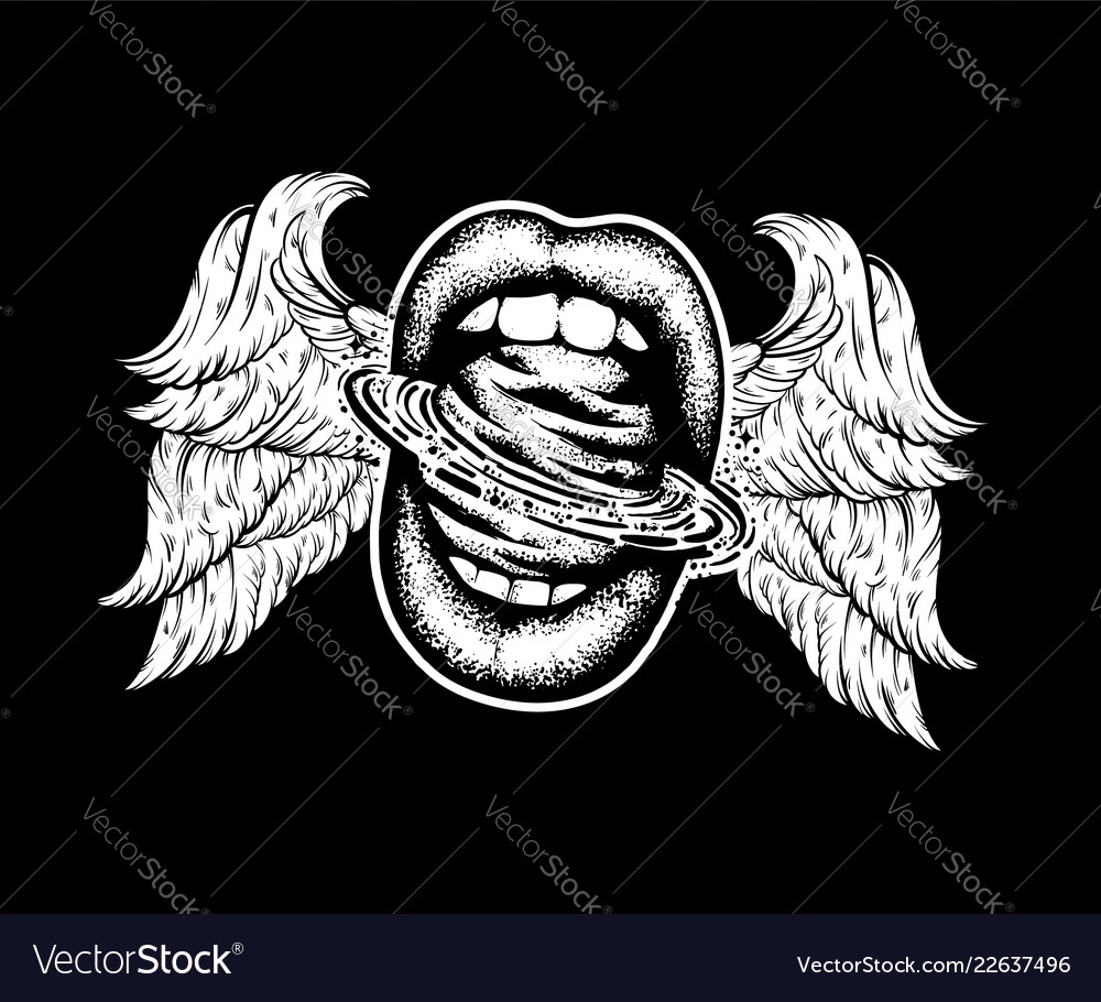 hand drawn of female mouth with planet template vector image