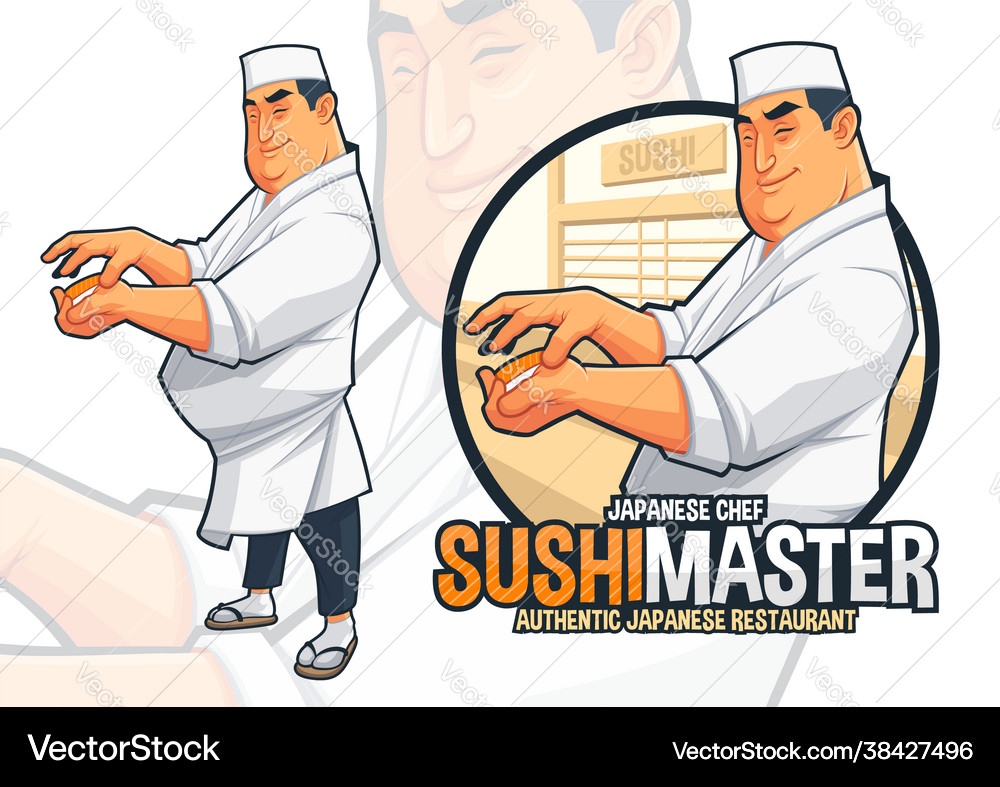 Japanese chef preparing sushi Royalty Free Vector Image