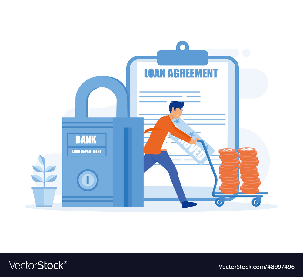 Loan agreement concept man push a trolly