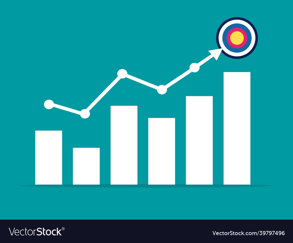 Place a target on the bar chart goal oriented Vector Image