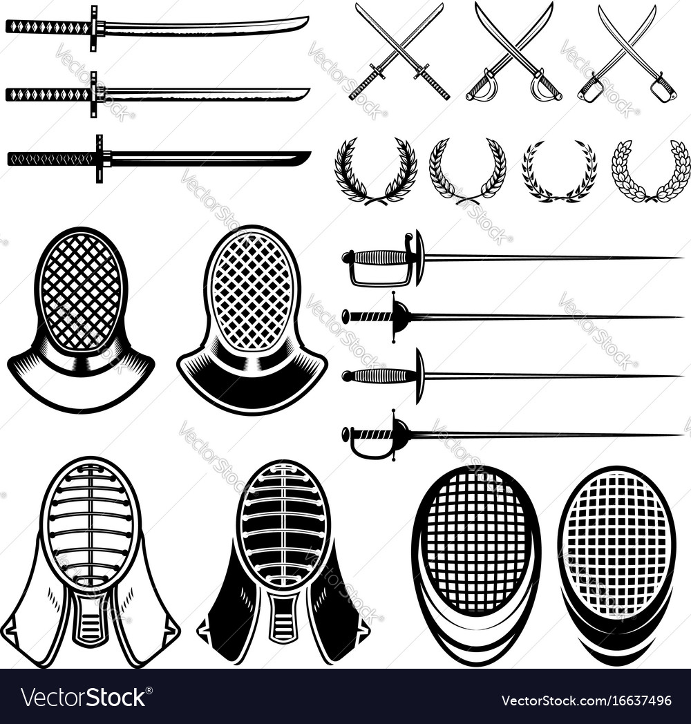 Set fencing design elements fencing swords Vector Image