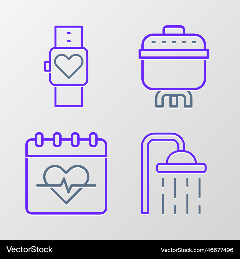 Set line shower head heart rate cooking pot Vector Image