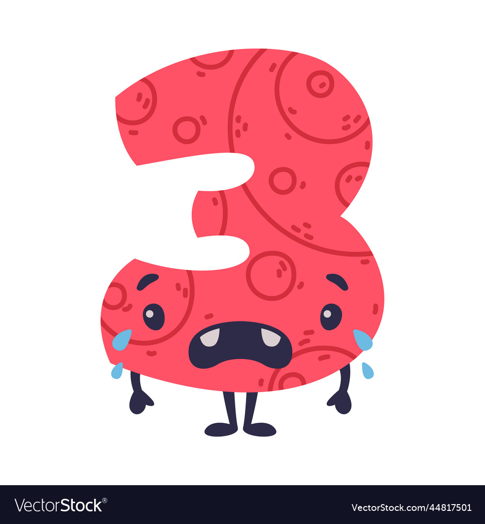 3 Cute Funny Number Character With Funny Face Vector Image