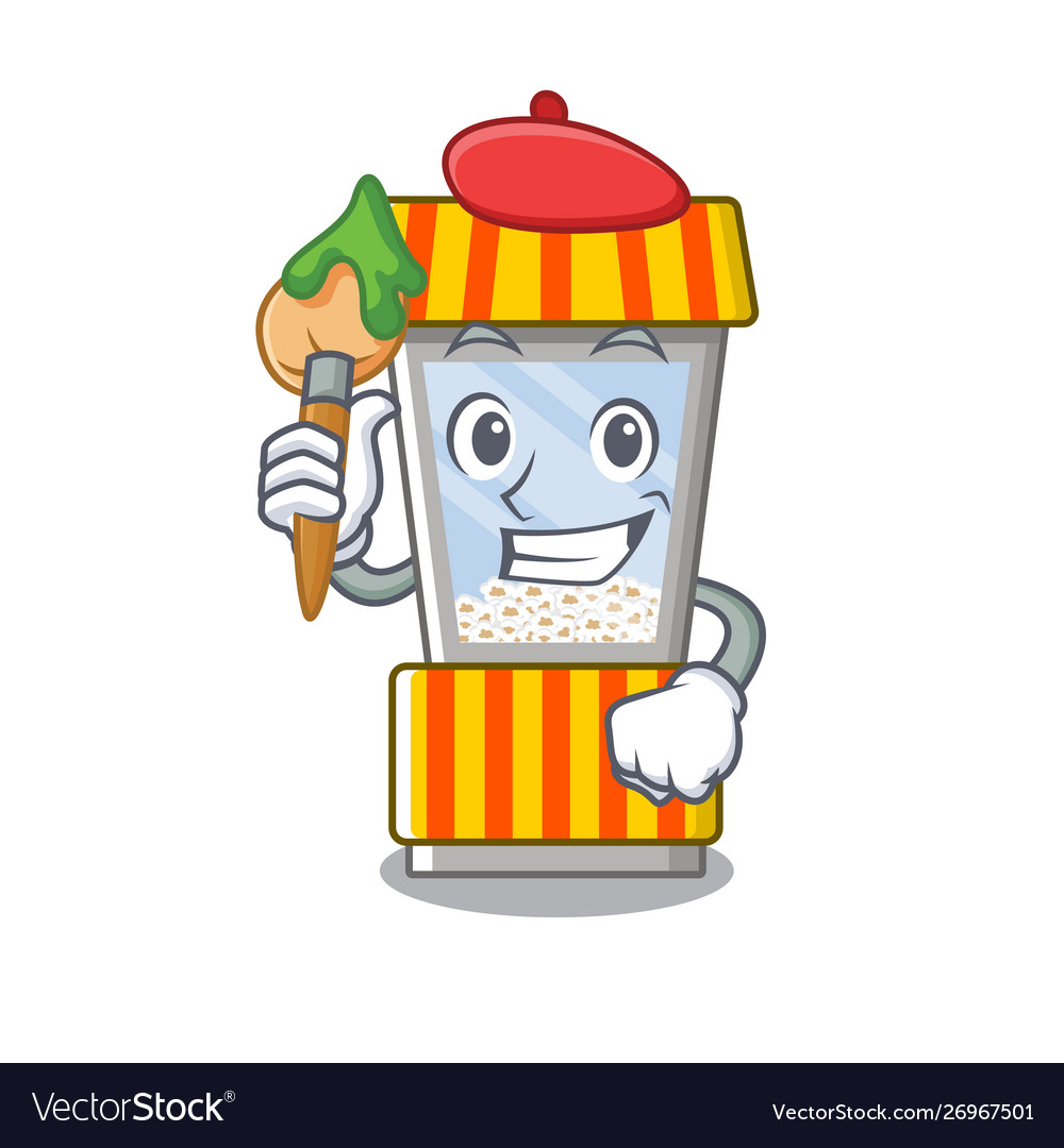 Artist popcorn vending machine cartoon isolated Vector Image