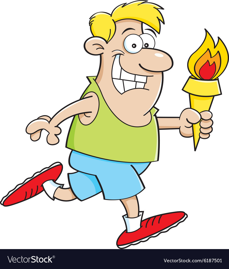 Cartoon man running with a torch Royalty Free Vector Image
