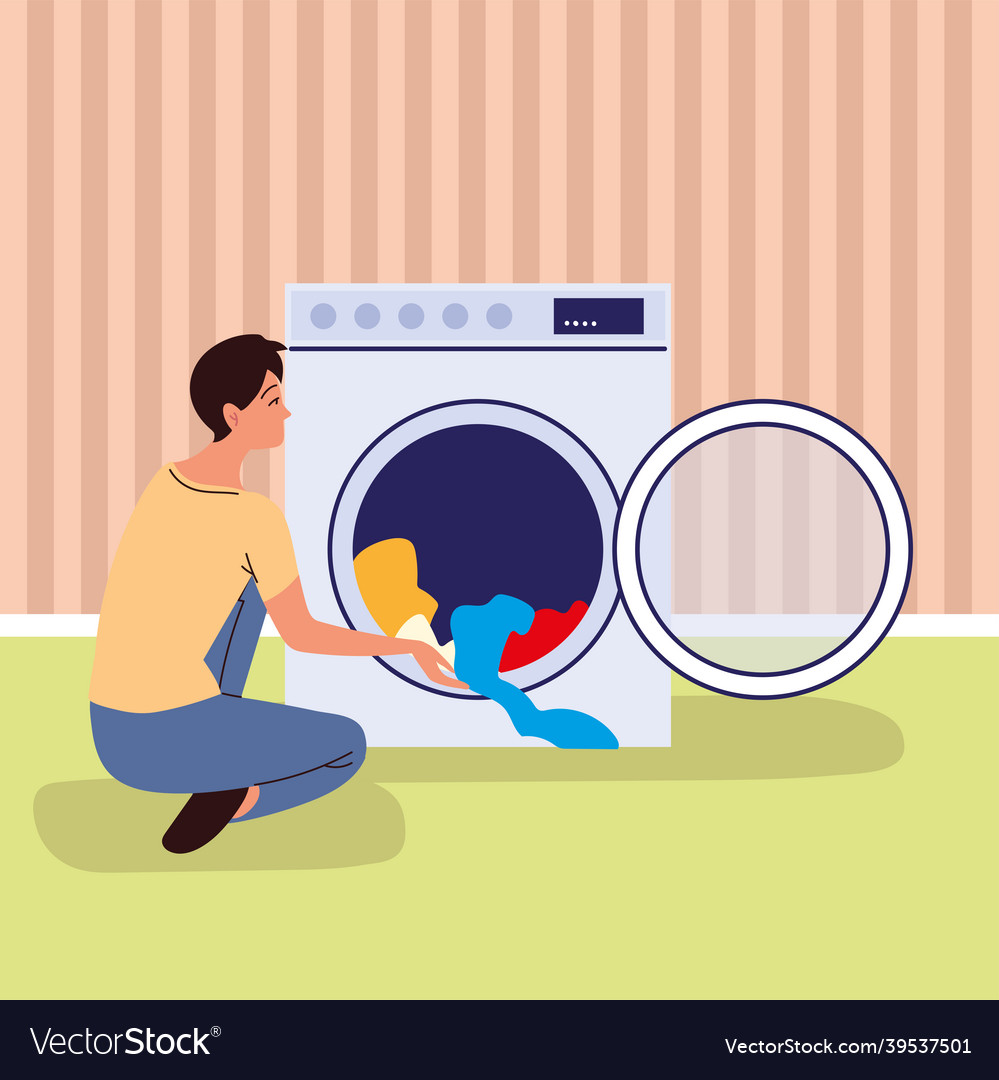 Man using washing machine