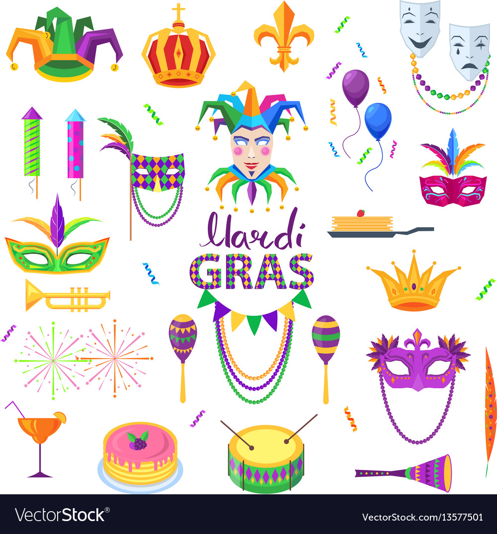 Mardi gras carnival elements colourful collection Vector Image