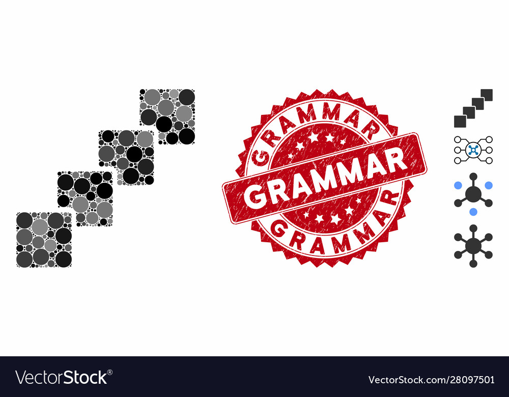 Mosaic blockchain icon with distress grammar stamp vector image Mosaic blockchain icon with distress grammar stamp