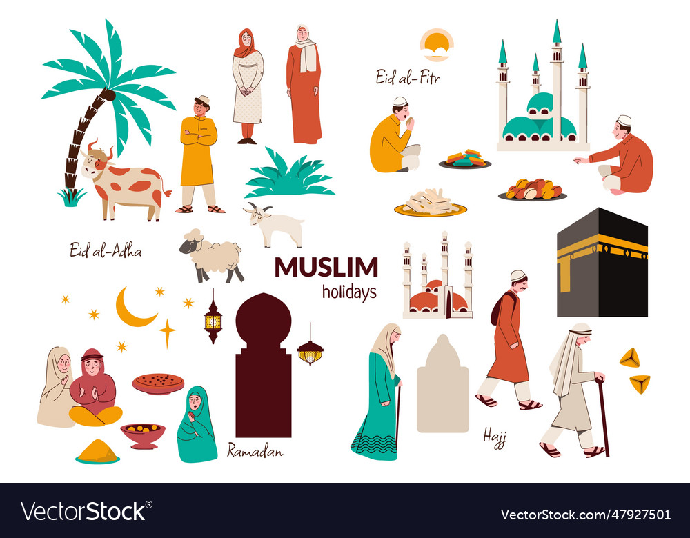 Muslim holidays icons collection Royalty Free Vector Image