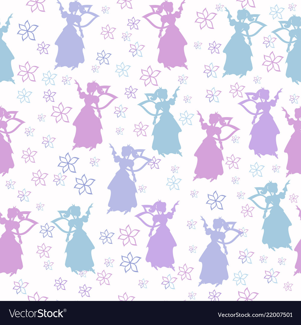 Seamless pattern with fairies silhouette in pastel