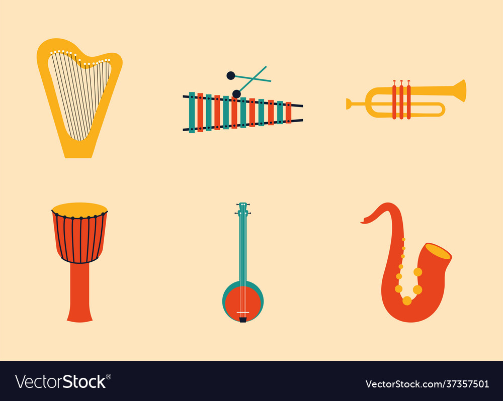 Six musical instruments Royalty Free Vector Image