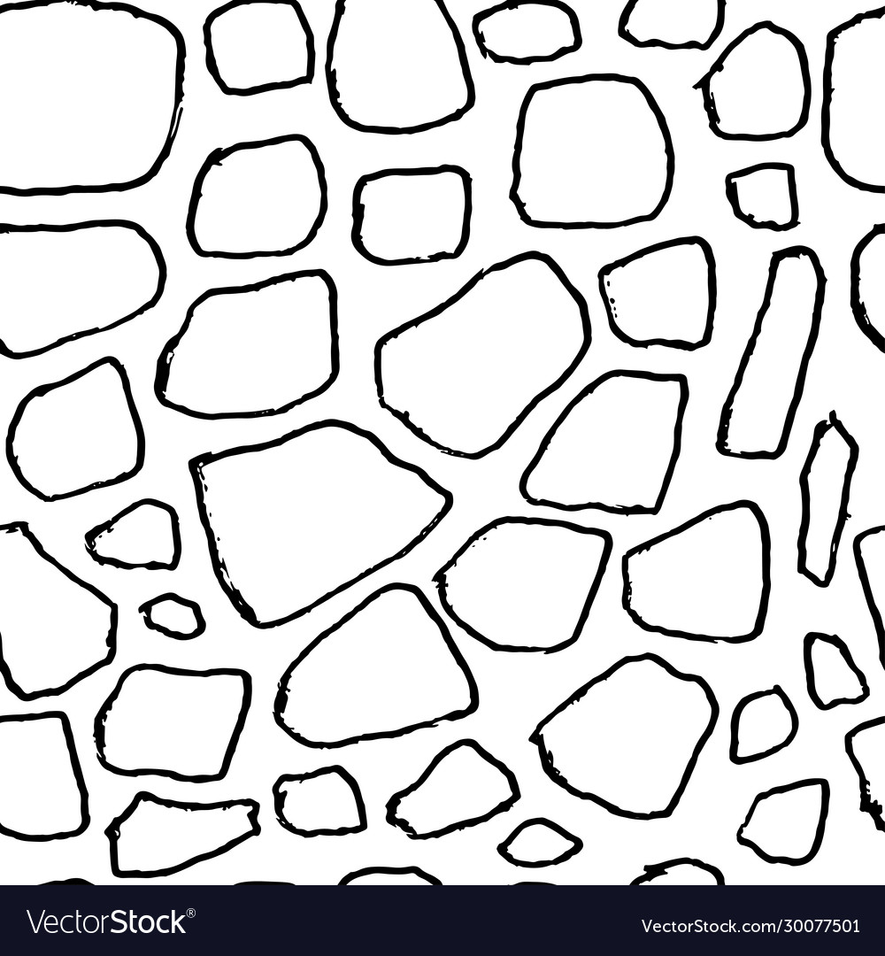 Stones handdrawn seamless black and white pattern