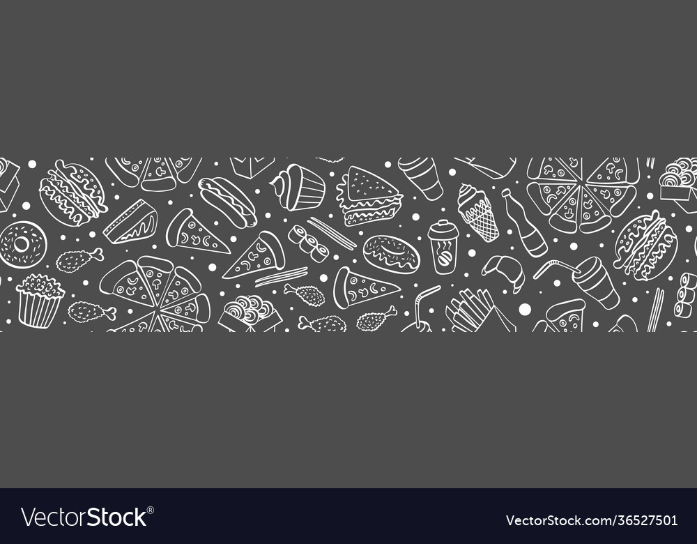 Street food doodle seamless horizontal border Vector Image