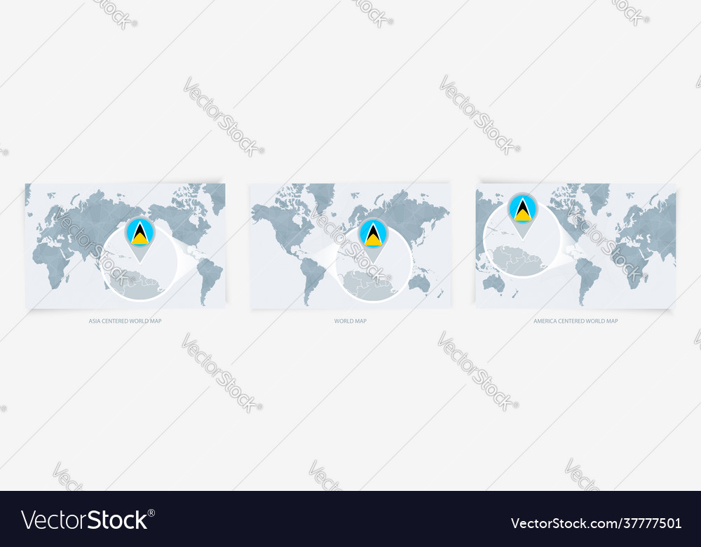 Three versions world map with enlarged