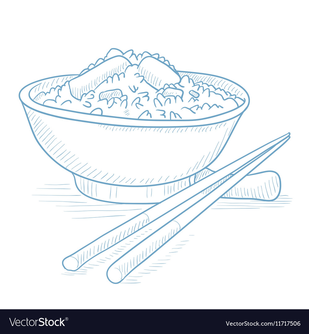 Bowl of boiled rice with chopsticks