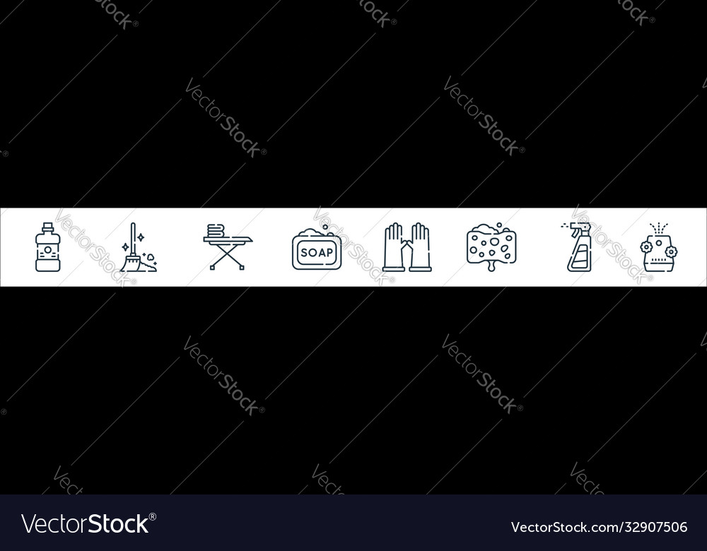 Cleaning line icons linear set quality
