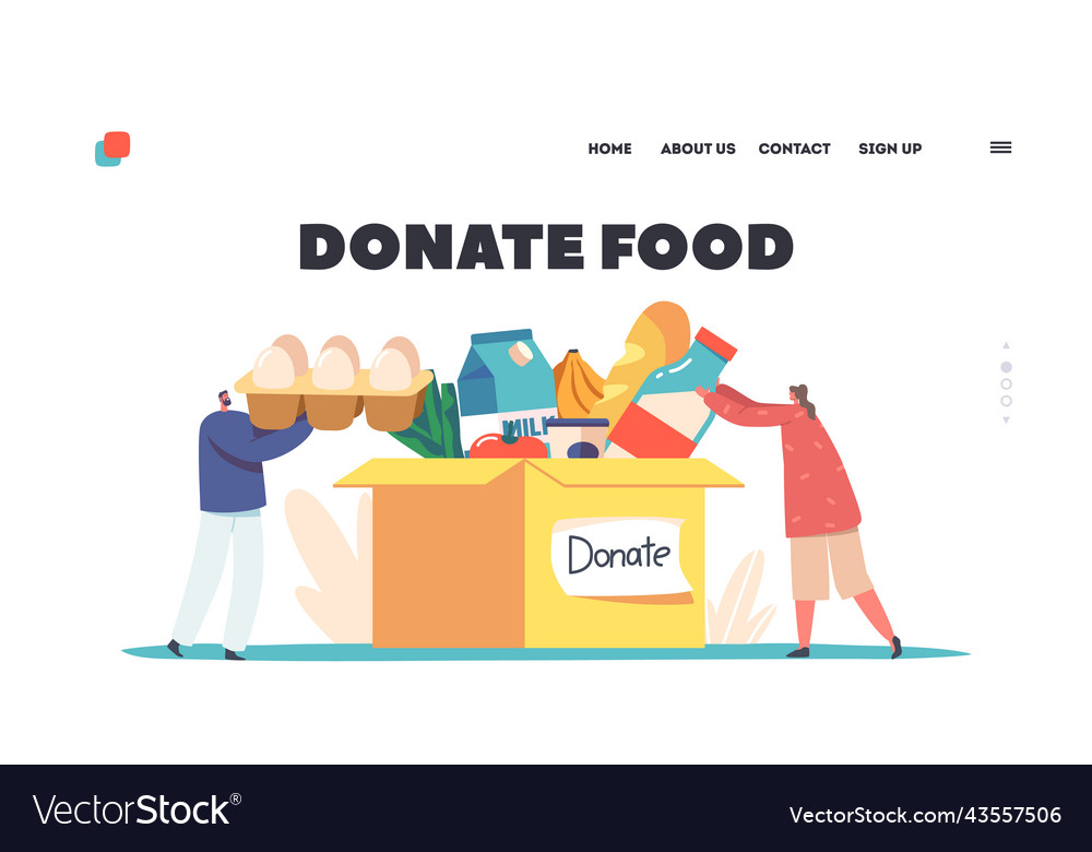 Donate food landing page template support social Vector Image