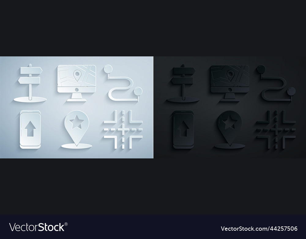 Set map pointer with star route location vector image Set map pointer with star route location