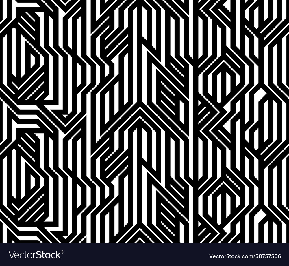Tech style seamless linear pattern monochrome vector image Tech style seamless linear pattern monochrome