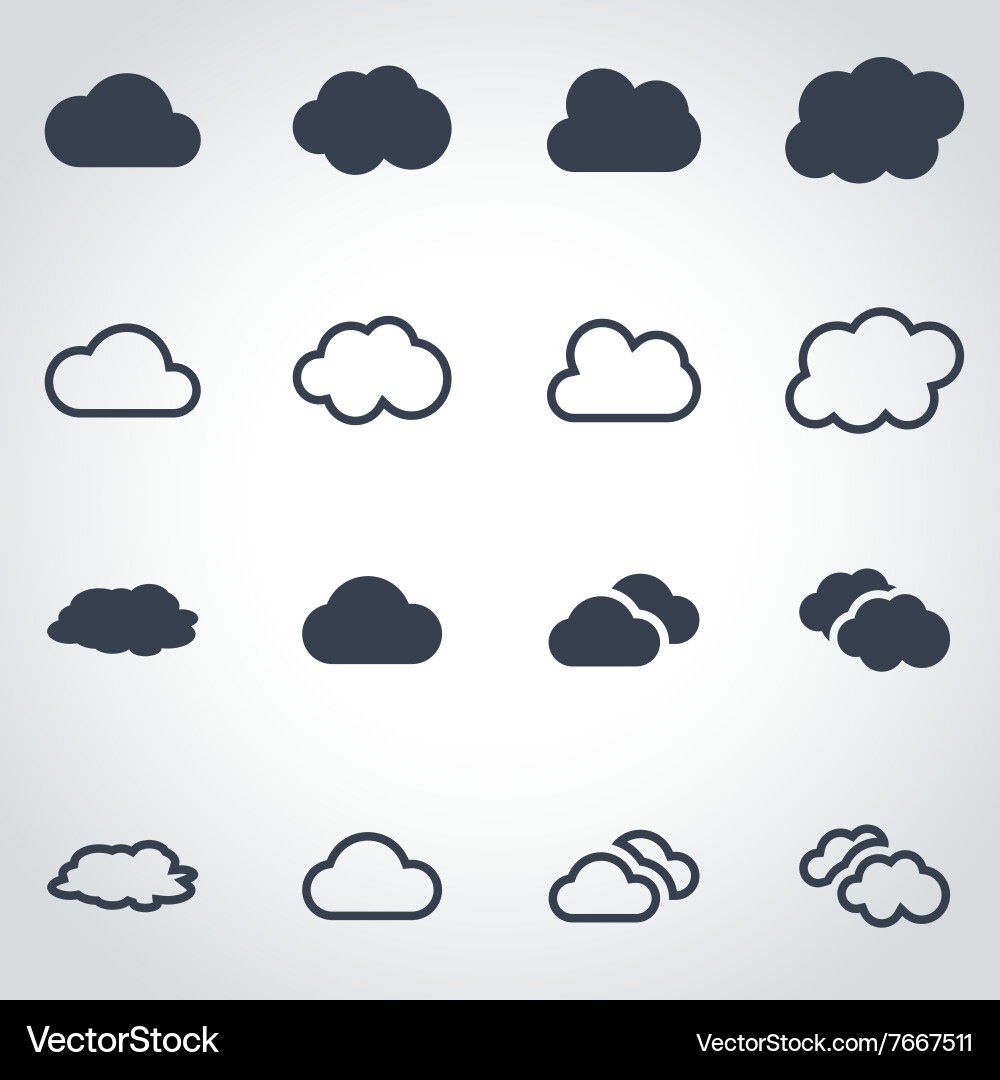 Black cloud icon set Royalty Free Vector Image