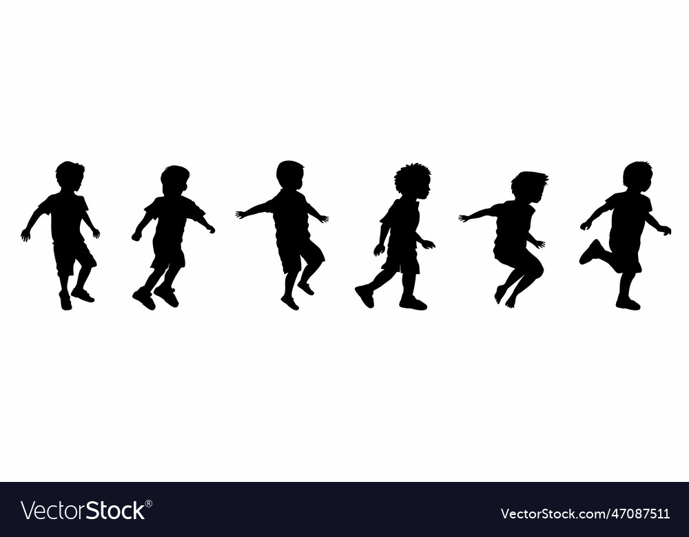 Boys kids collection silhouttes jumping walking