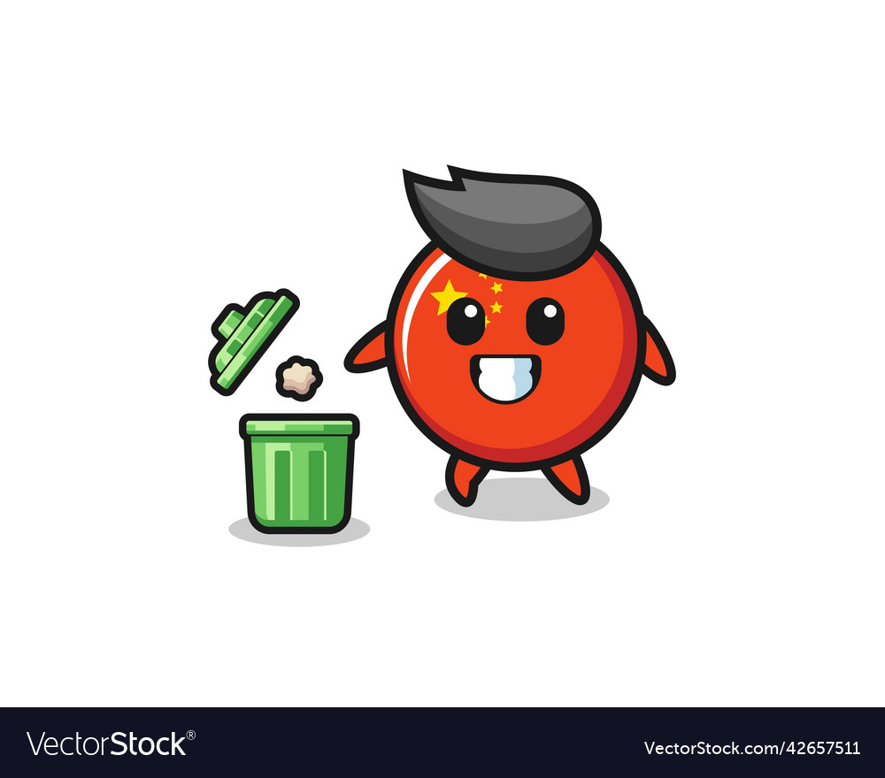 China flag throwing garbage in the trash can