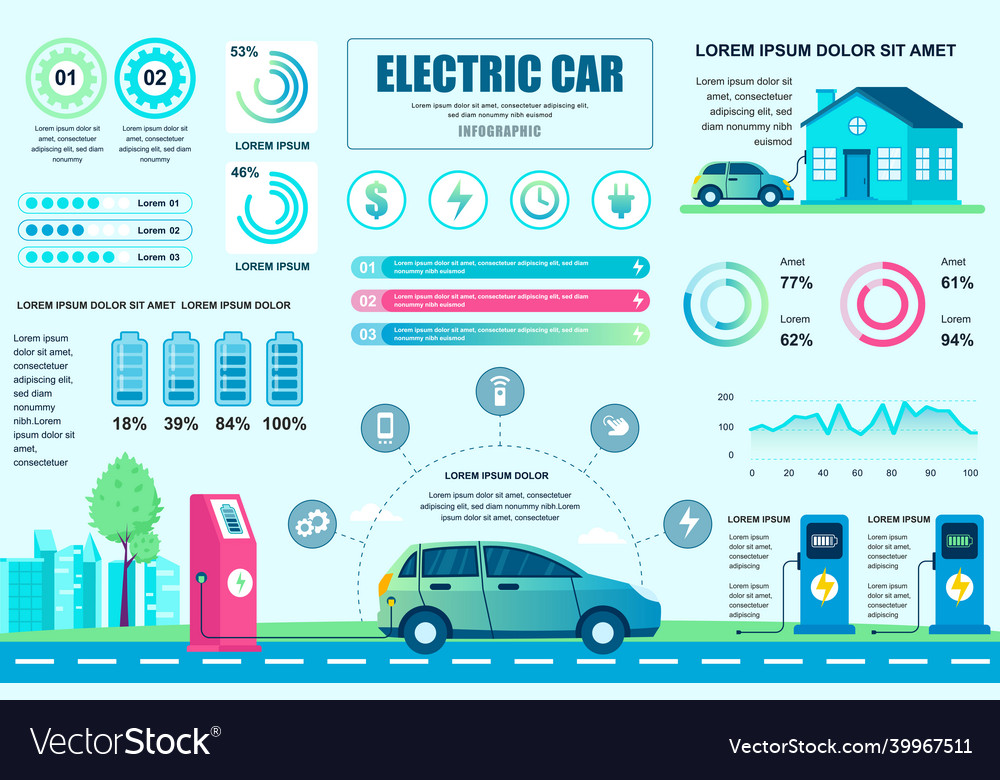 Electric car concept banner with infographic Vector Image