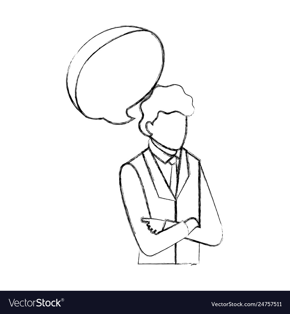 Elegant businessman with speech bubble character