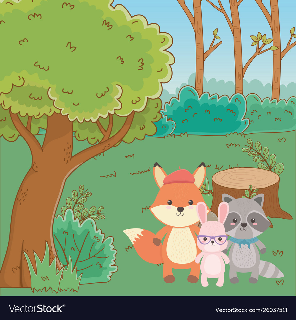 Fox raccoon and rabbit cartoon design Royalty Free Vector