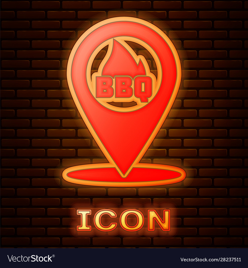 Glowing neon map pointer with barbecue icon vector image Glowing neon map pointer with barbecue icon