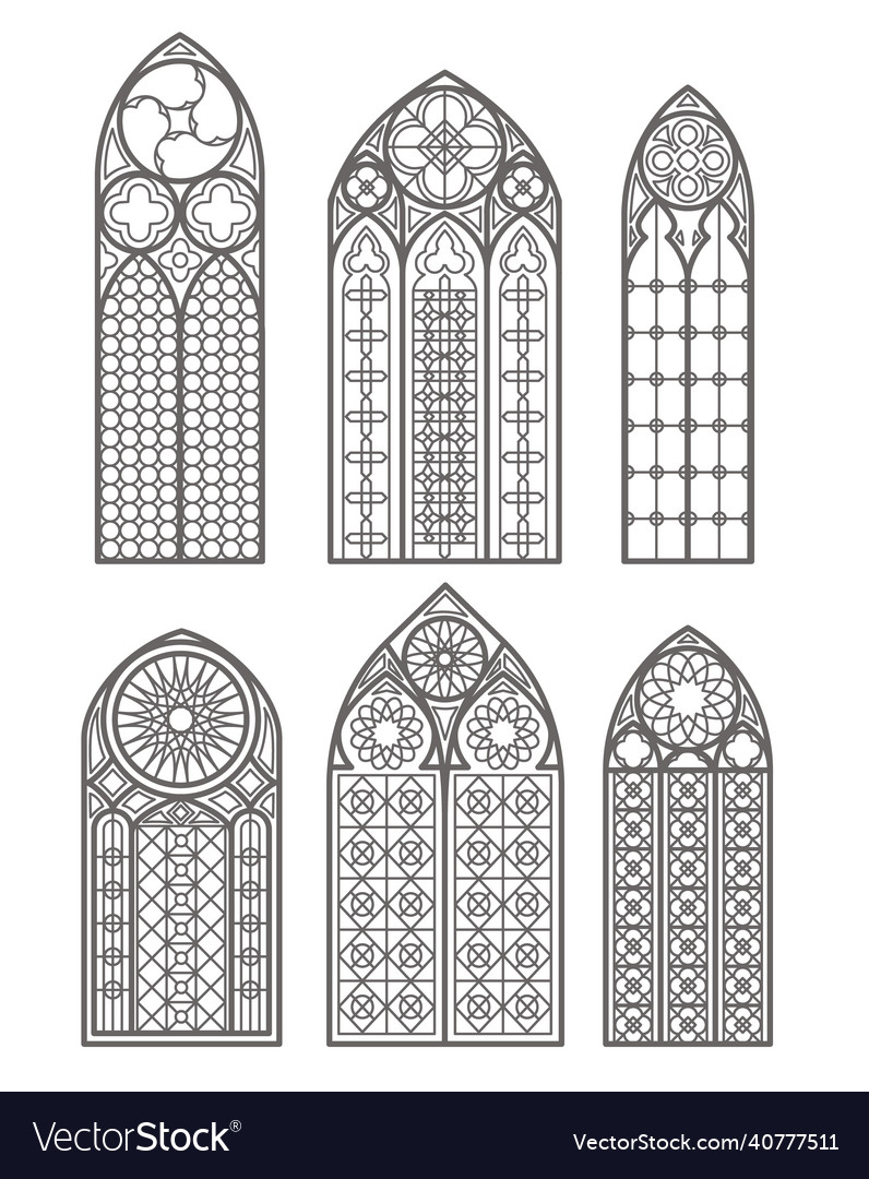 Gothic windows outline set silhouette of vintage Vector Image