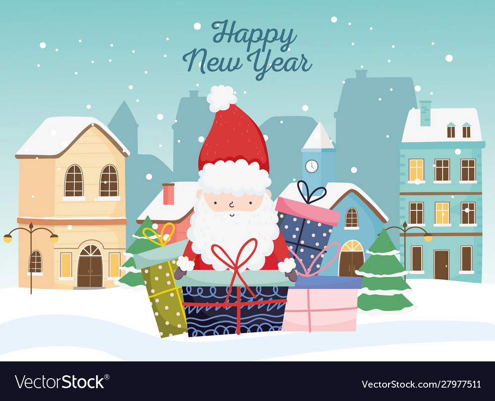 Happy new year 2020 celebration cute santa gifts