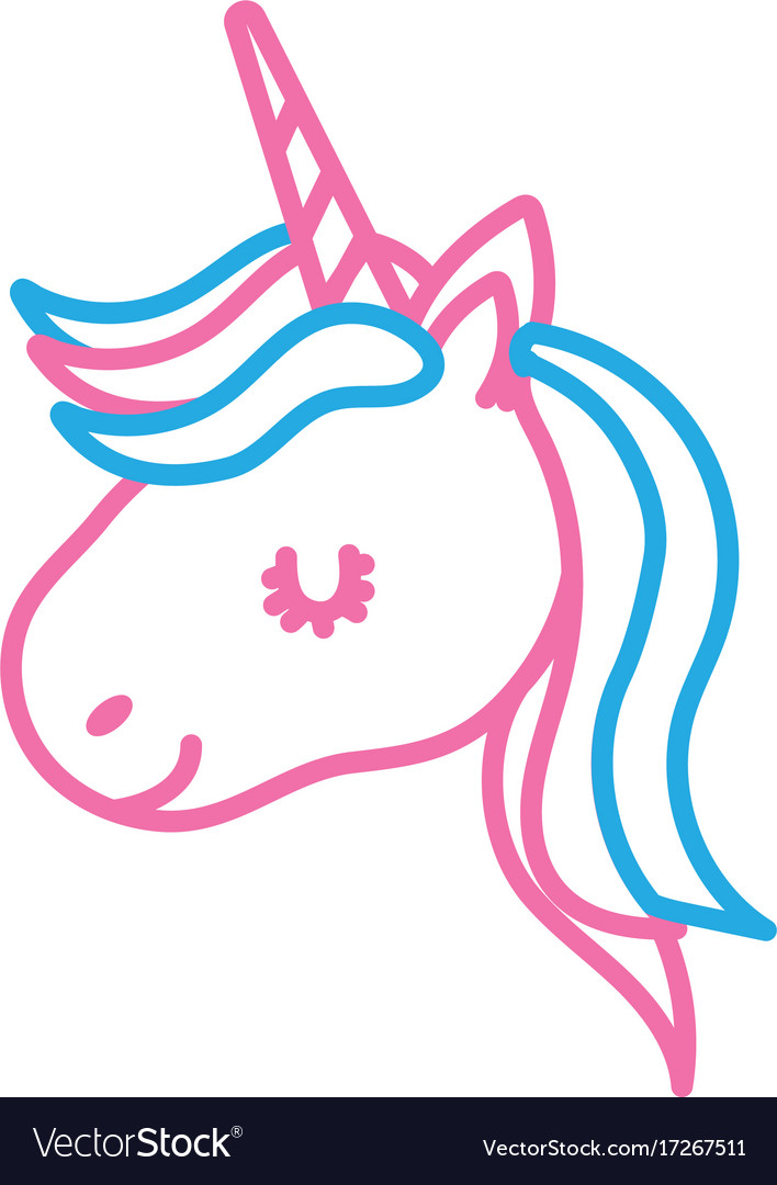 Line cute unicorn head with horn and hairstyle